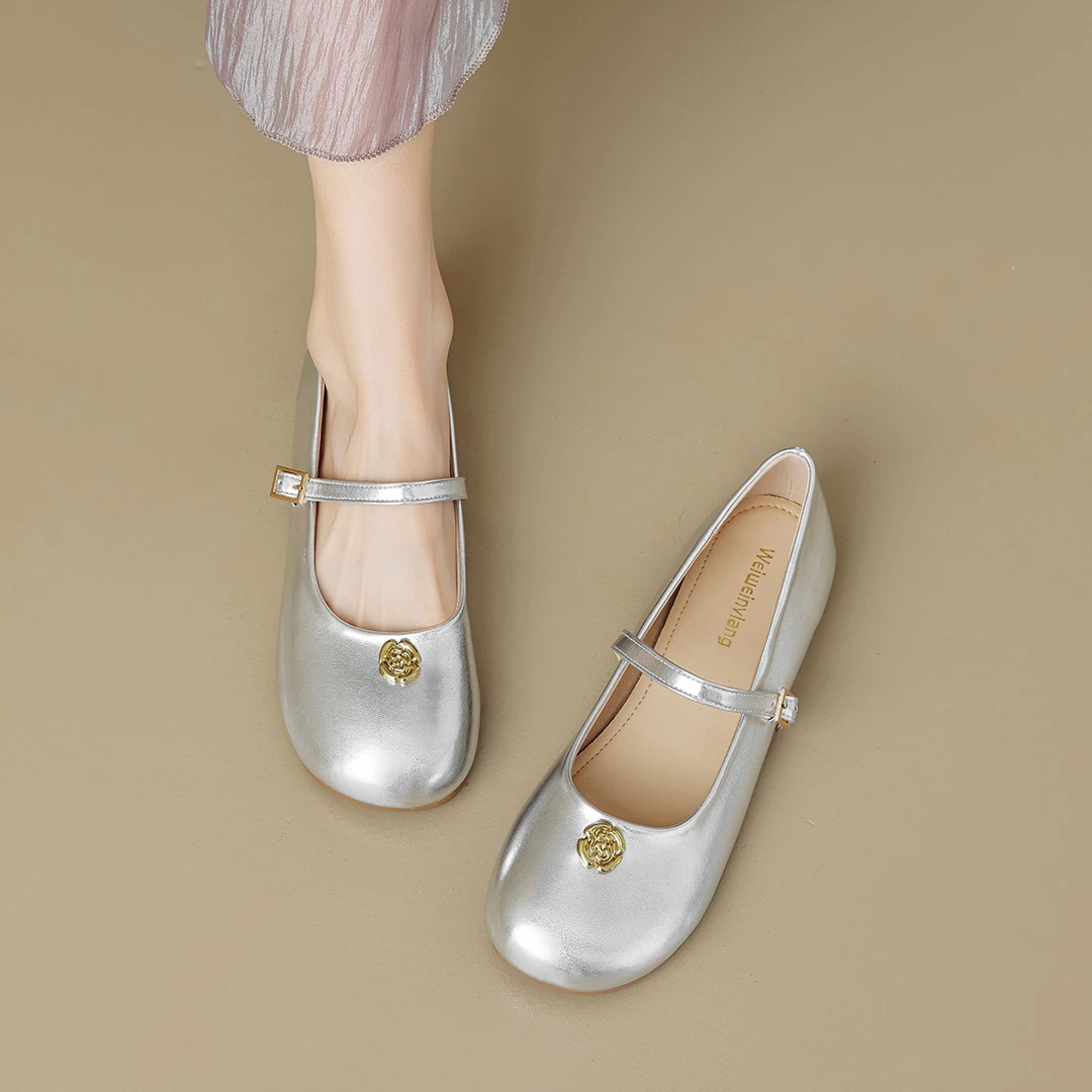 威35-43大码女鞋法式单鞋女平底一字带浅口可爱圆头玛丽珍鞋软底