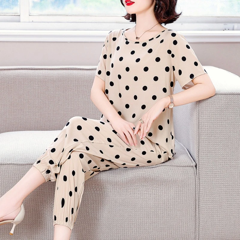 特价高端中年妈妈夏装睡衣女士夏束脚裤时尚棉绸套装家居服可外穿