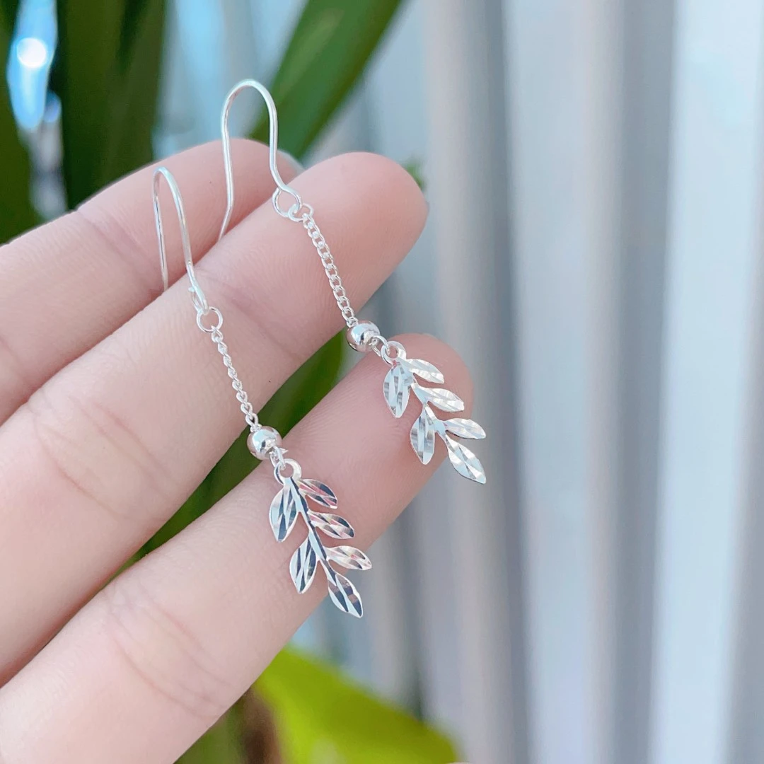 足银耳饰 【麦穗叶子流苏耳钩A8304】足银990气质百搭简约耳勾