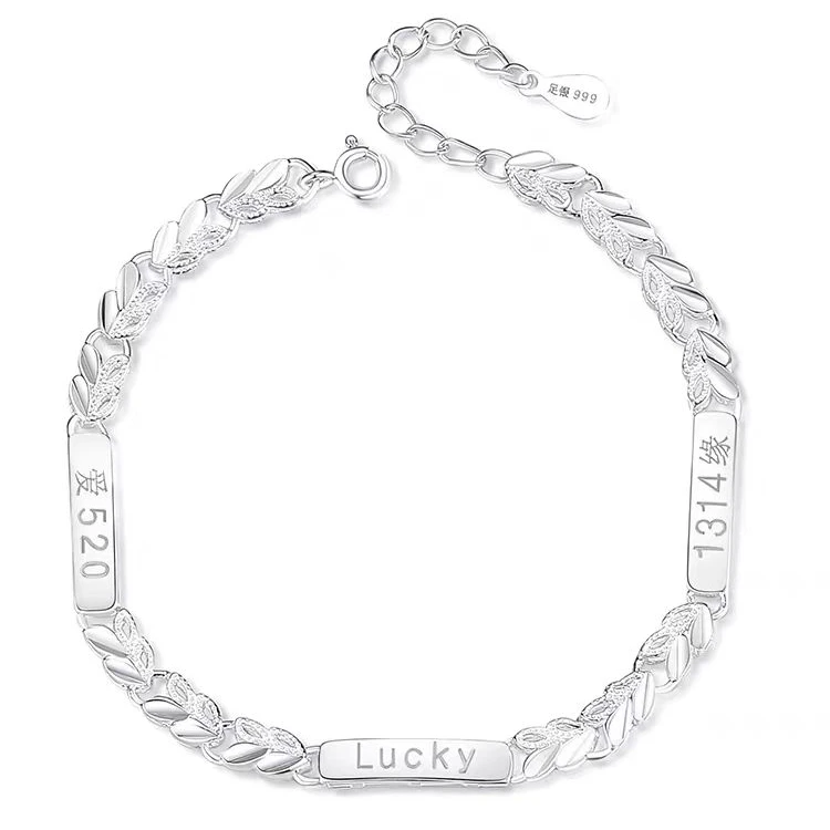 足银手链 A8127【麦穗车花手链】足银990情侣时尚轻奢气质拼接个性