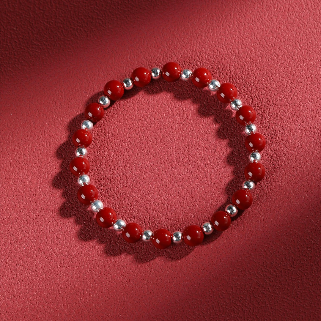 足银手链  A8087【红珠珠间珠手链6mm】足银999简约小众百搭简约