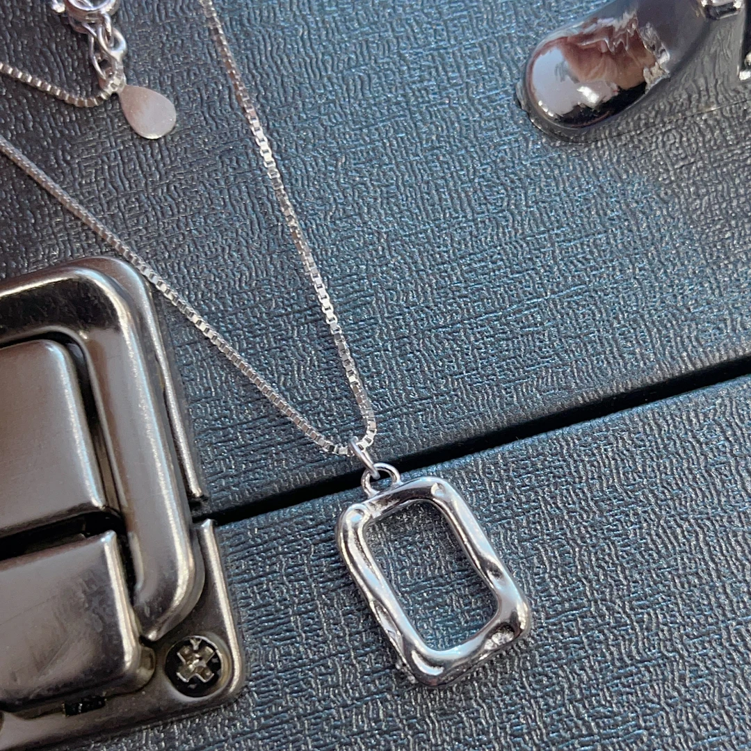 坠链均足银 A8062【不规则几何方形项链】足银990气质轻奢时尚百搭