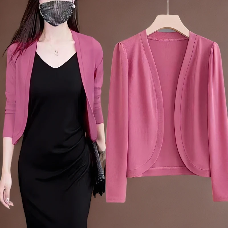 夏外搭薄款上衣防晒外套长袖白色短款洋气宽松短外套罩衫女装披肩