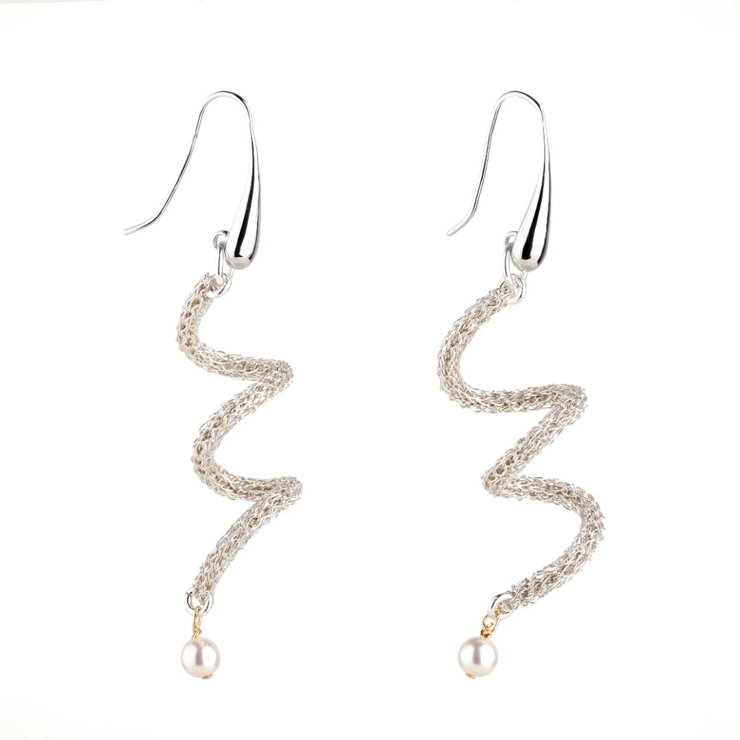 925银耳饰 AMANO Wang原创手工编织圈真珠吊坠小众长款耳环