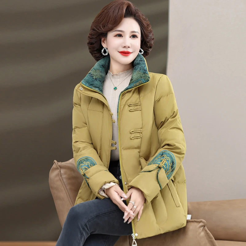 2023新款中年妈妈冬装外套加绒棉服冬季加厚棉袄中老年女国风棉衣