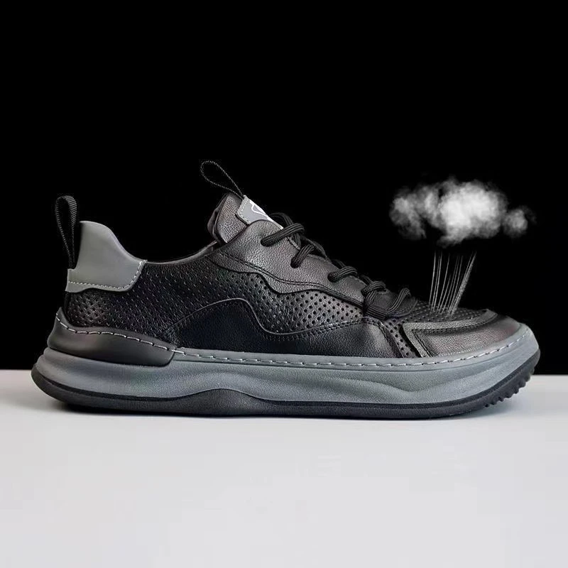 【芒果鞋】夏季新款透气真皮板鞋百搭舒适软底小白鞋男低帮鞋子男鞋