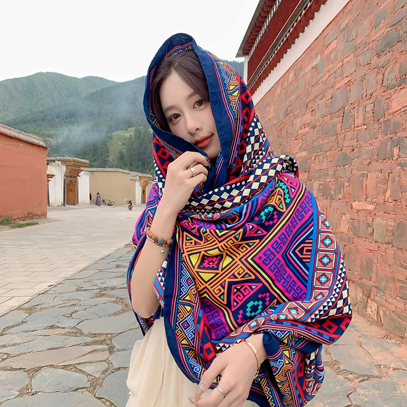 旅游民族风围巾披肩两用海边沙滩沙漠云南防晒丝巾女夏季新款披巾