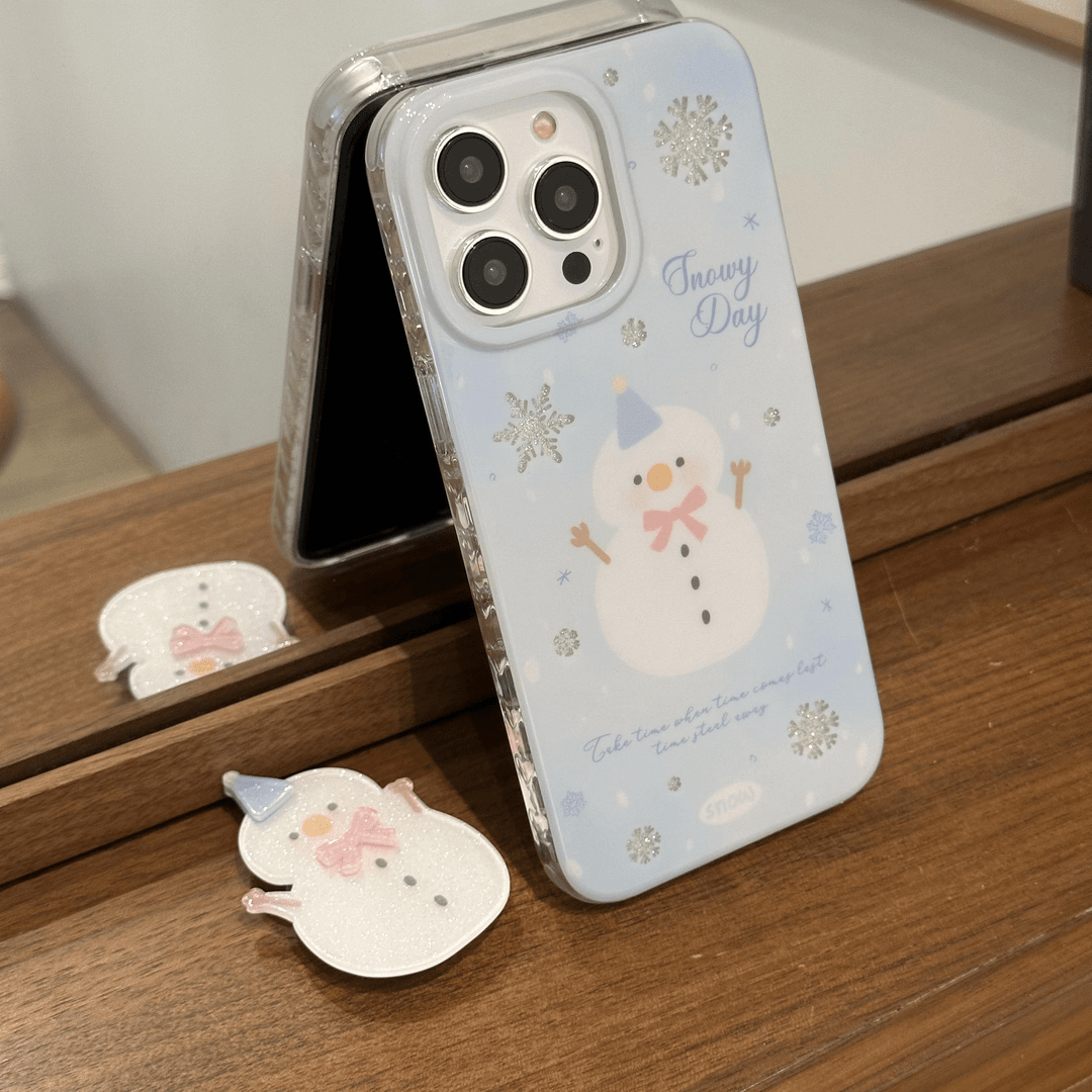 日韩ins可爱雪人支架适用苹果iPhone 15promax手机壳14/13/12