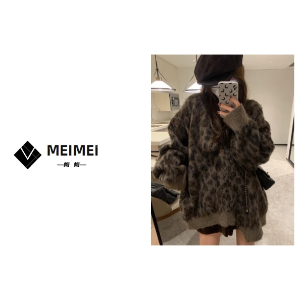 XMM.《豹纹毛衣》时尚宽松冬季百搭慵懒套头网红休闲长袖毛衣