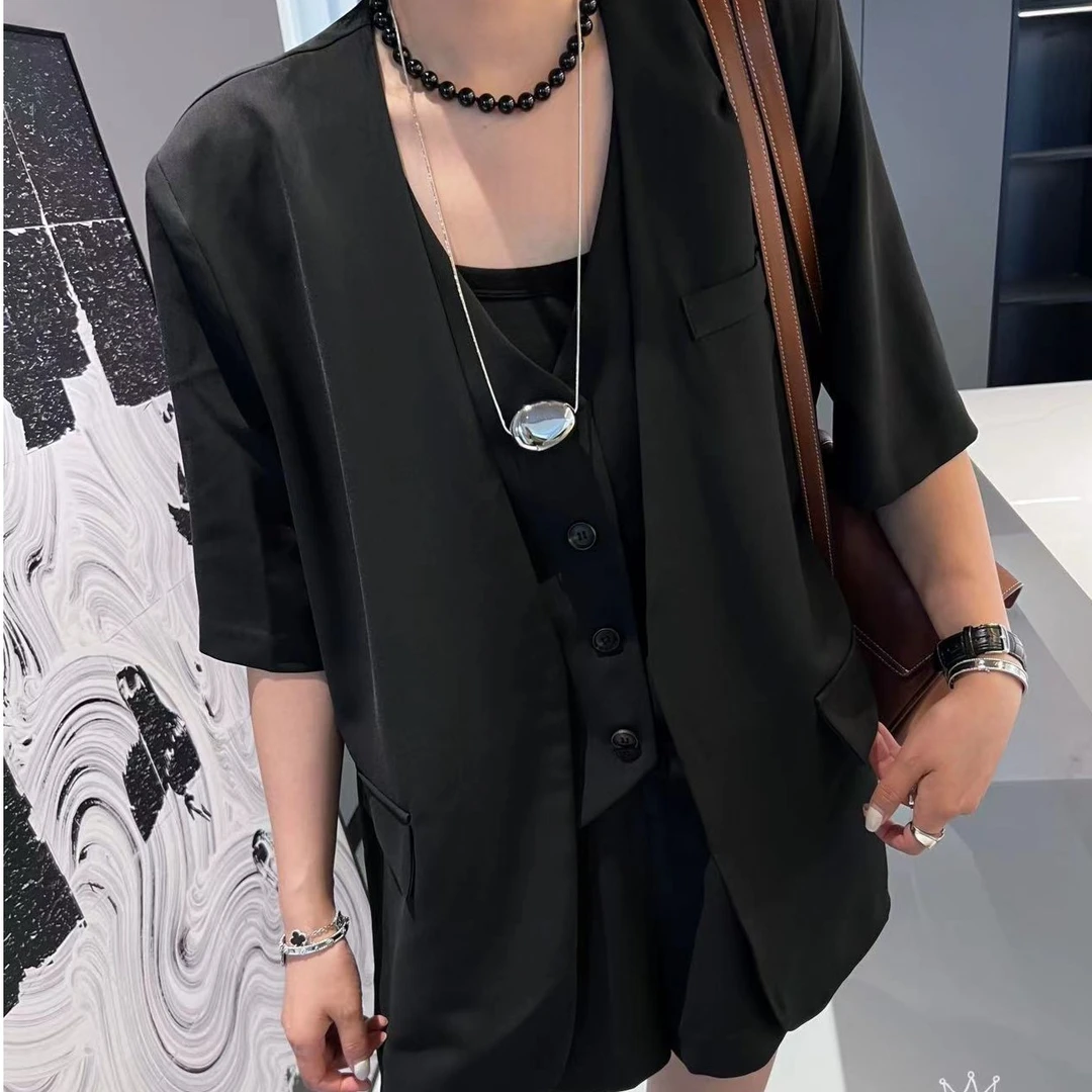 欧货夏季新款高级感西装外套阔腿短裤套装时尚气质两件套-K8876