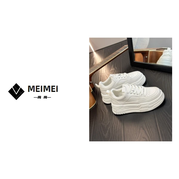 XMM.《厚底小白鞋》时尚百搭秋季系带潮流ins真皮厚底小白鞋D8801-1