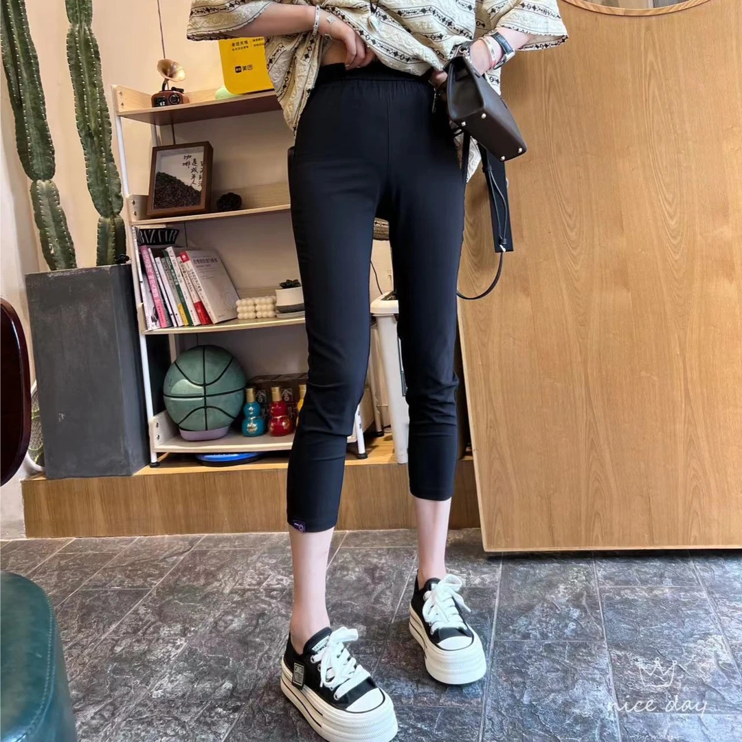 [梅梅店]欧货夏季新款高腰直筒裤时尚显瘦小紫标丝滑面膜裤-8333