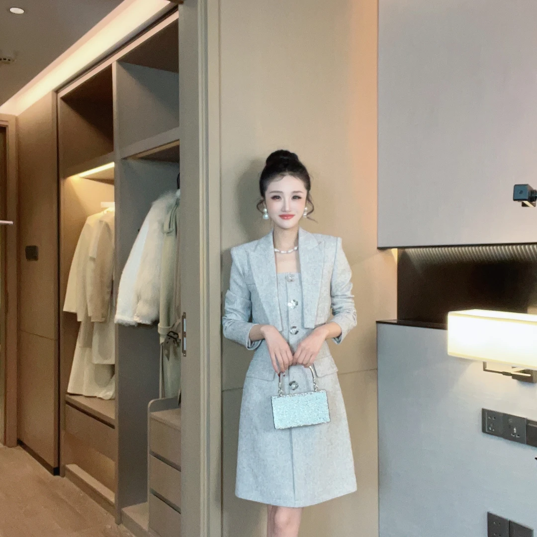 2025琪琪新款典雅通勤修身显瘦小香风套装DA1ASE009，DA1ASE017