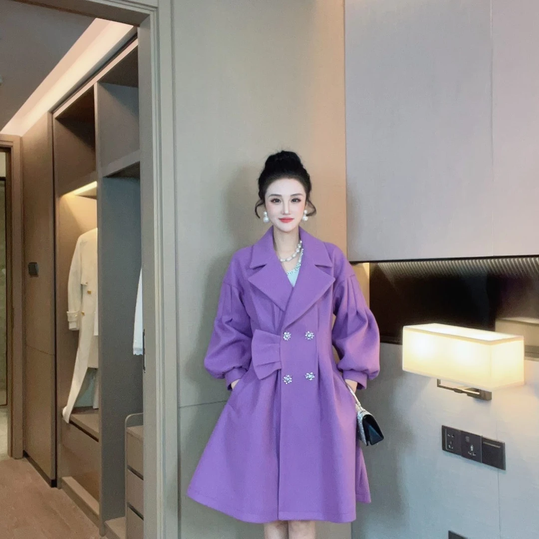 2024琪琪新款优雅收腰显瘦灯笼袖大裙摆大衣DM1DCO034，DF1DCO014