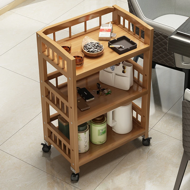 桌子多层收纳架落地移动小推车茶叶架子茶室客厅桌边展示茶水柜