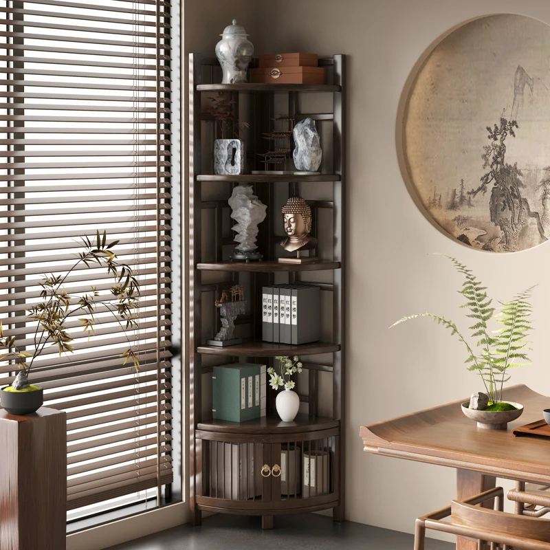 博古架新中式转角茶叶置物架茶水柜多层茶柜角落柜客厅茶边转角柜