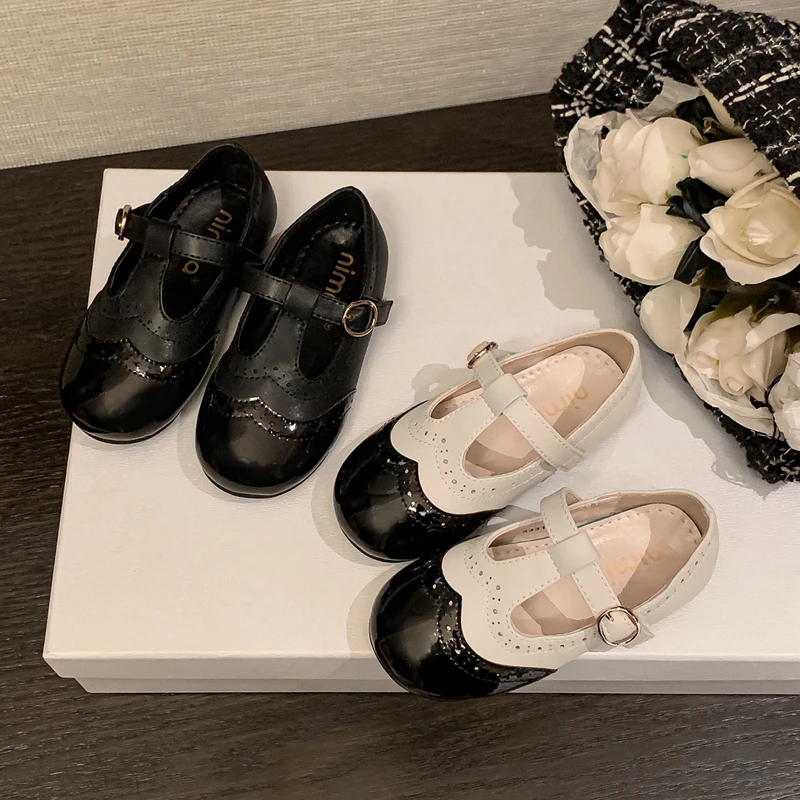 尼米拉【伦敦人】走秀经典黑色童鞋女童公主鞋拼色小皮鞋软底单鞋