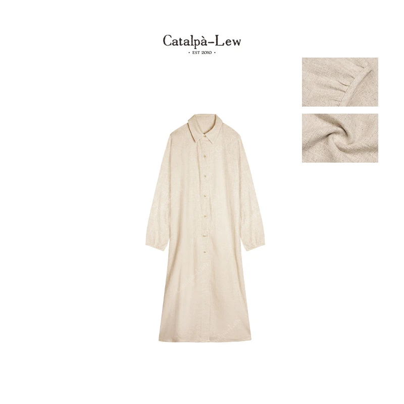 CatalpaLew「旧春乏」腔调穿搭380G麻棉壳籽的质感衬衫风衣 #C8614