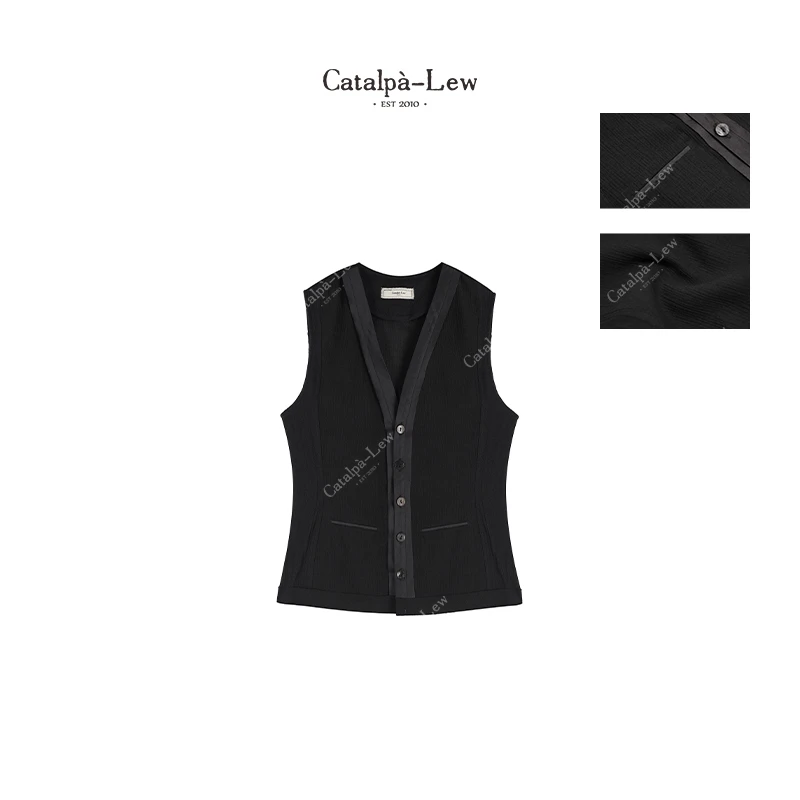 CatalpaLew「夏夜窗寒」侘寂风精致感羊毛棉混纺马夹#C50118