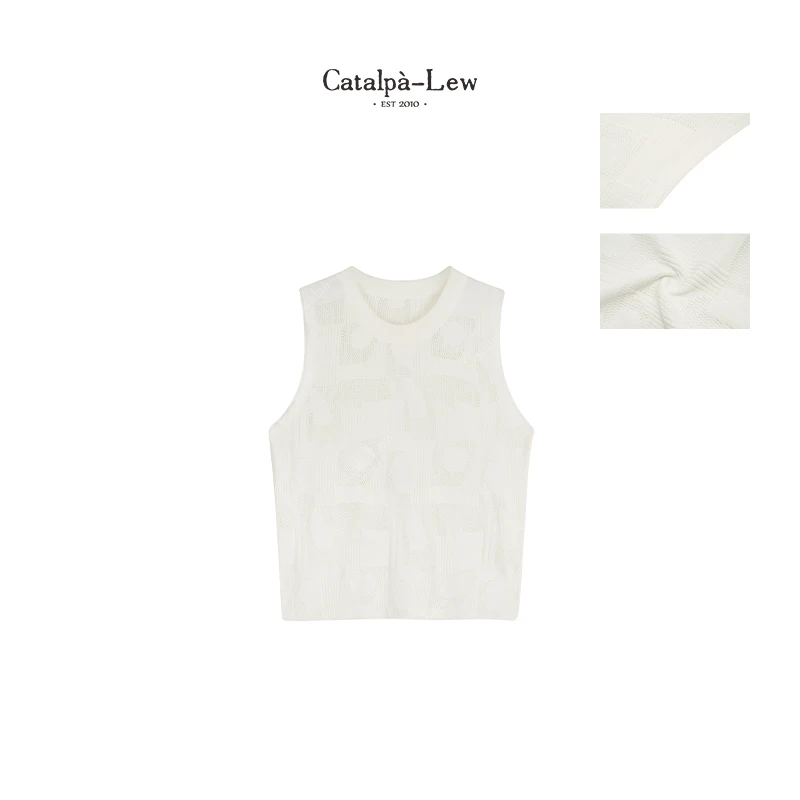 CatalpaLew「水漫声」侘寂风天丝亚麻提花松弛感毛织背心#C50123