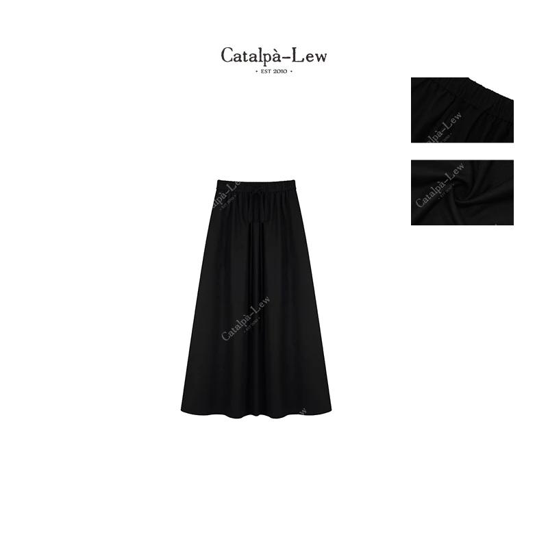 CatalpaLew「曜影」侘寂风秋季弹力腰显瘦慵懒设计感小黑裙#C50276