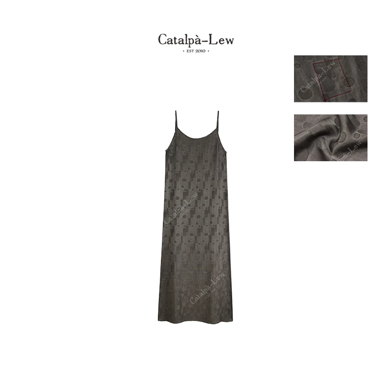 CatalpaLew「竹沥」侘寂风精标线迹麻丝复古提花女装连衣裙#C7486