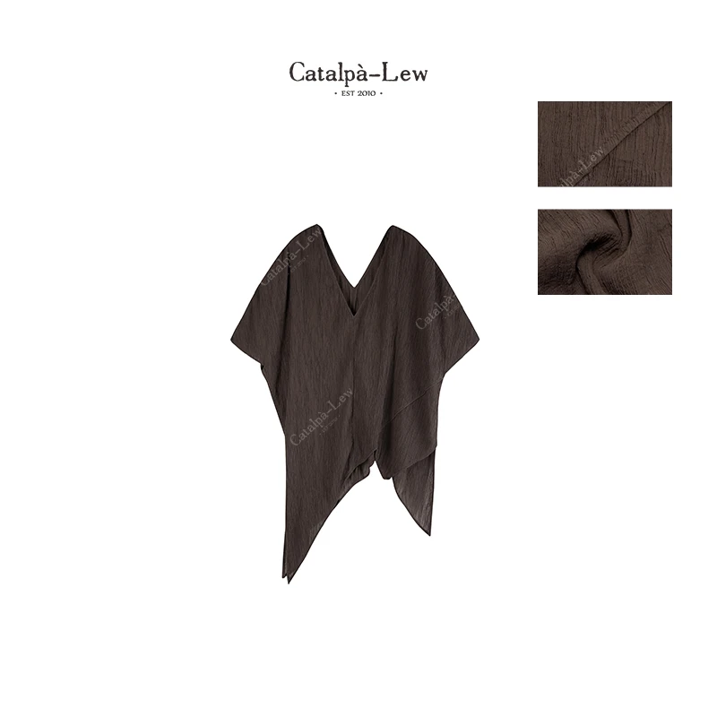 CatalpaLew「古茶」侘寂风珍藏立裁100%棉肌理感斗篷式上衣#C7367