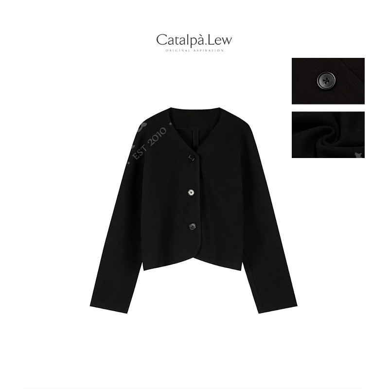 CatalpaLew「落日人间」侘寂风穿搭黑色系极简立裁保暖外套 #C8861