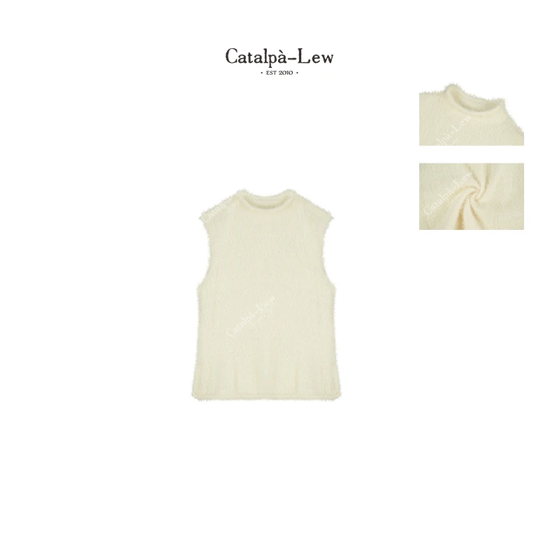 CatalpaLew「季郁」侘寂风圆领简约基础设计款毛织背心#C50365