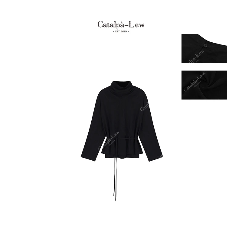 CatalpaLew「既静」侘寂100%天丝廓型荡领腰绳套头万能衬衫#C50302