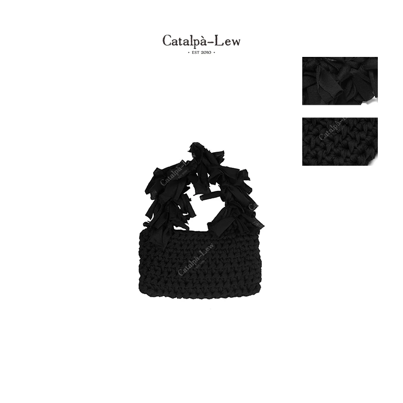 CatalpaLew「花铃」侘寂风手工万花编织手提包 #C20079