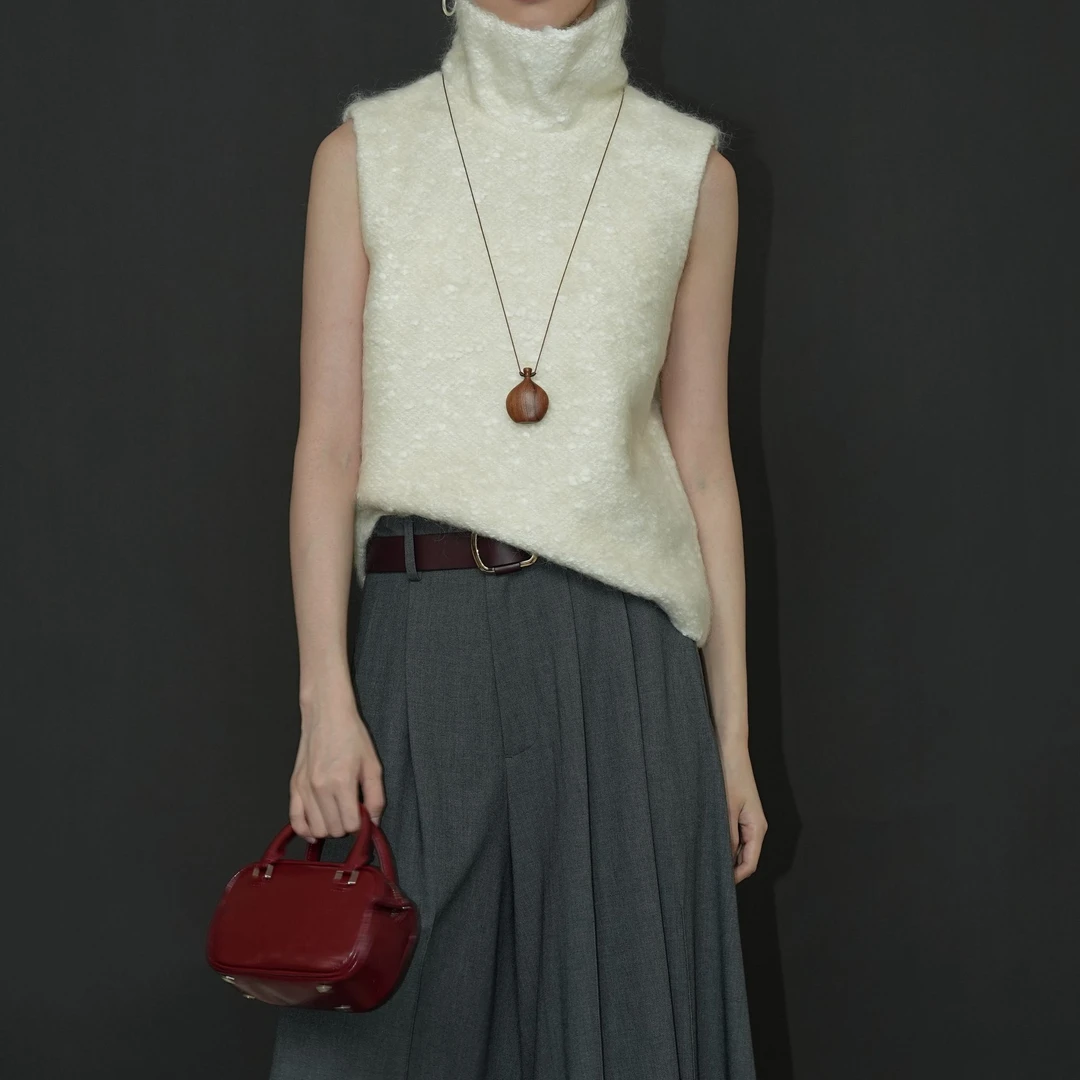 Maison Meet高领百搭修身针织衫毛衣背心马甲上衣女V1913