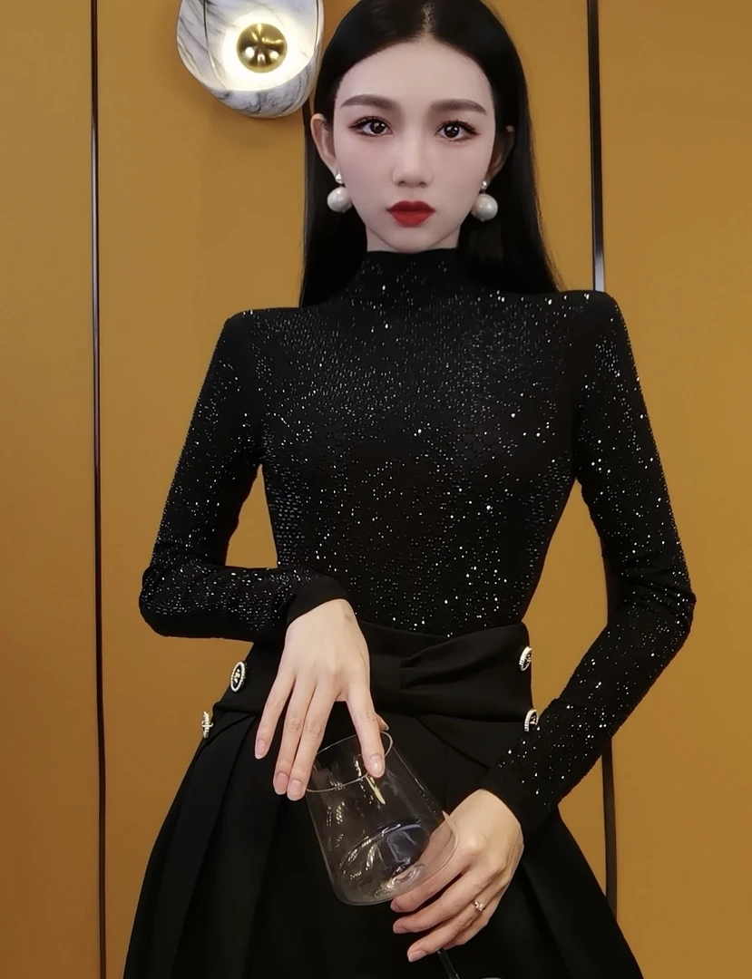 春秋新款欧货镶钻时尚百搭轻奢显瘦女装新款设计感气质上衣869