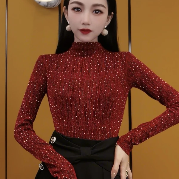 2025新款法式名媛亮晶晶重工镶钻百搭时尚显瘦上衣