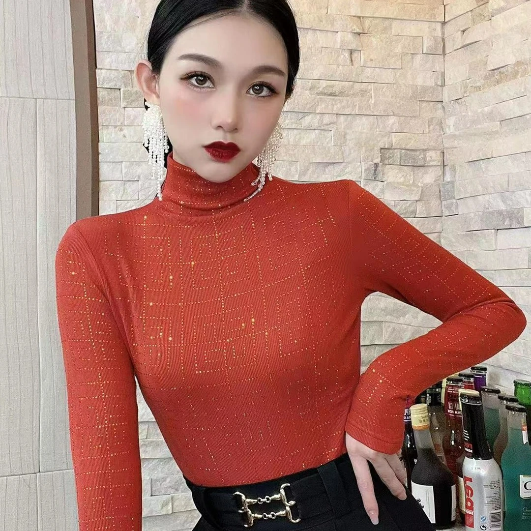 808早秋显瘦百搭时尚新款欧货重工烫彩钻气质设计感袖上衣