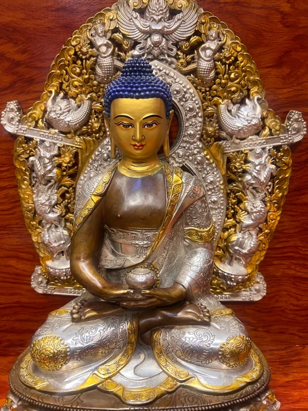 纯铜阿弥陀佛镀银10寸33厘米家用摆件