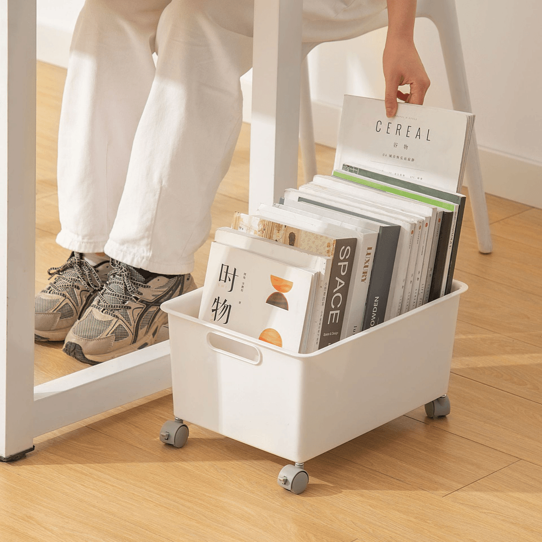 可移动书包收纳盒带滑轮桌下书箱教室用学生放书本文具整理收纳篮