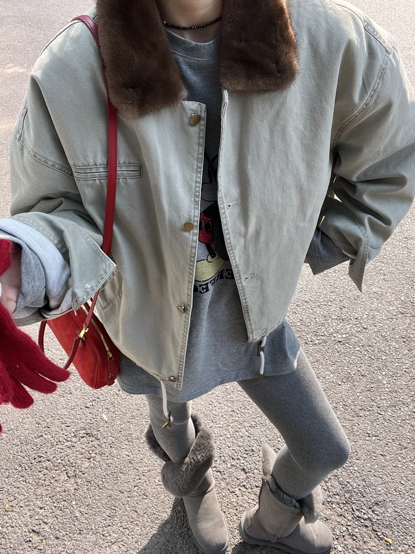 【Miss 程】2024冬季新品毛领夹克牛仔外套