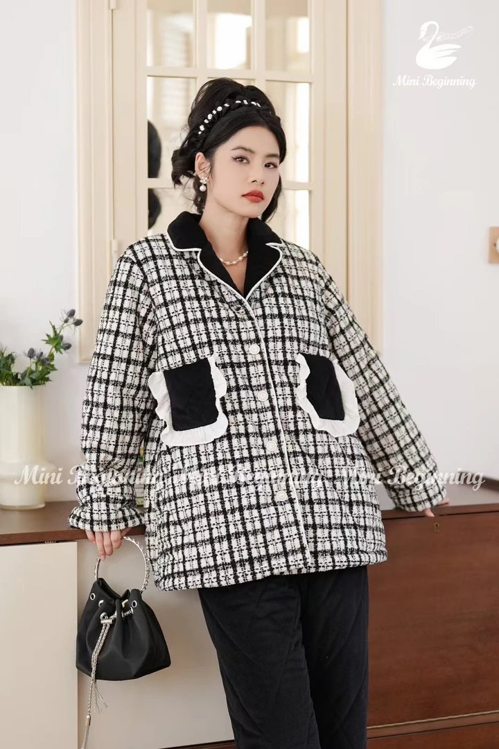 三层加厚小天鹅可外穿翻领家居服