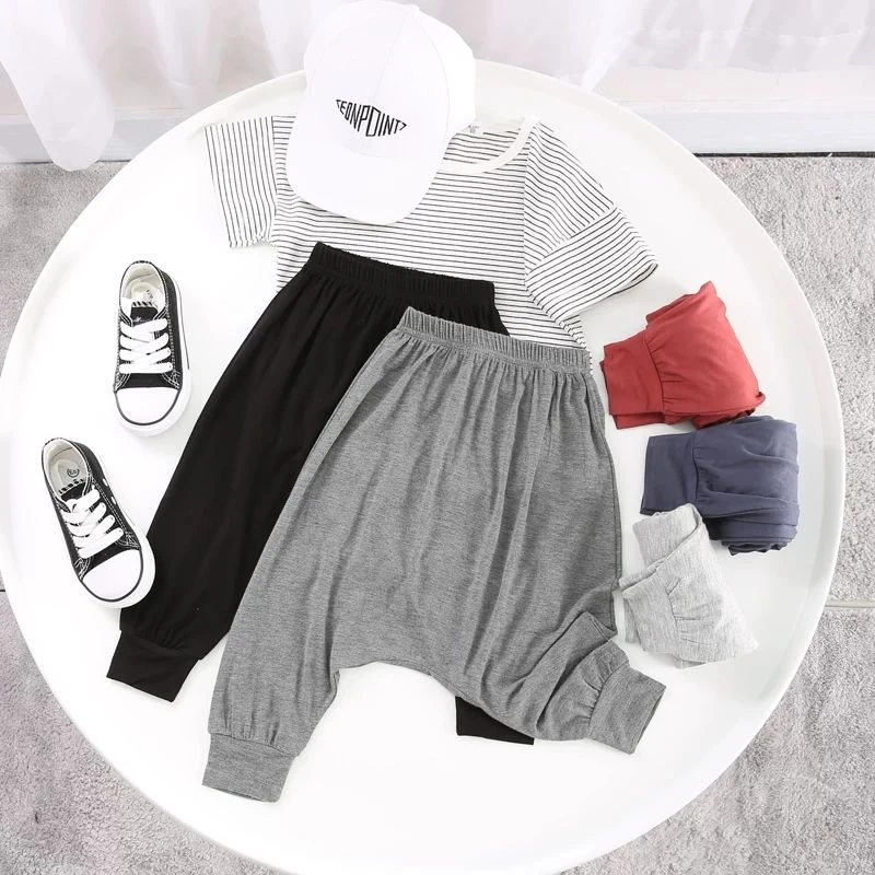 儿童莫代尔哈伦裤春夏新款男女童宽松韩版防蚊裤九分休闲大屁屁裤