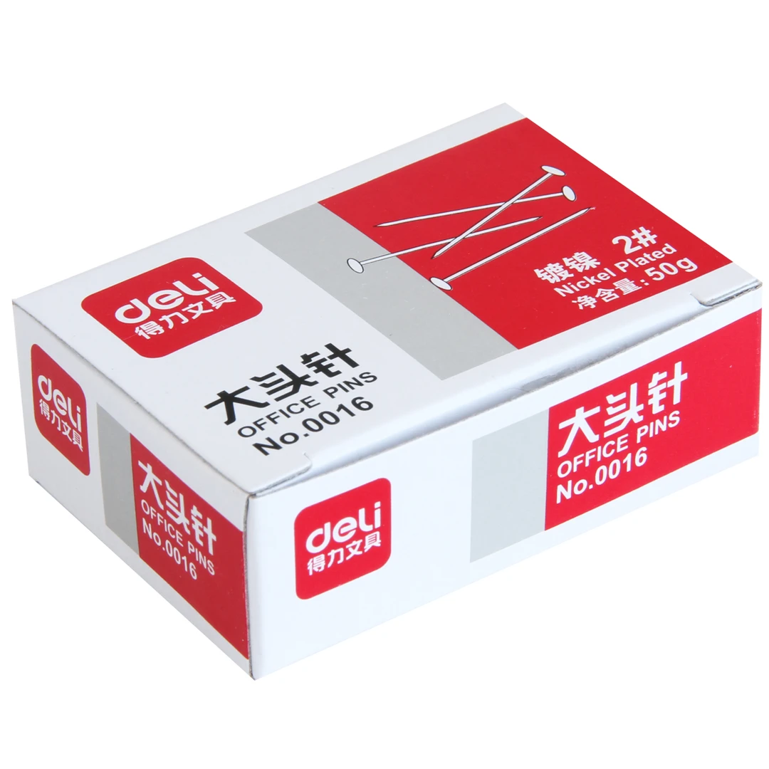 得力0016大头针大号针大号(50克/盒大头钉办公固定针办公用品钉针