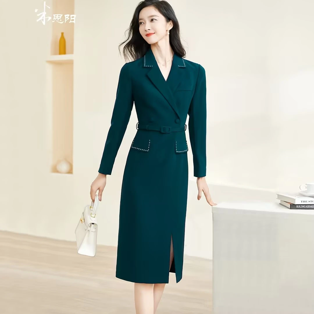 米思阳欧若智性风时尚气质通勤西装连衣裙挺阔收腰裙子2737