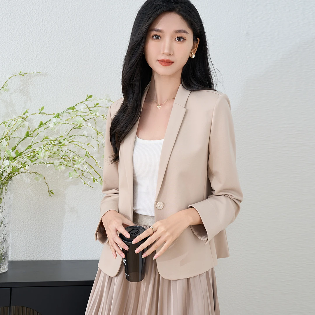 米思阳秋季新款职业通勤短外套宽松一粒扣西装上衣女5M24CW3028