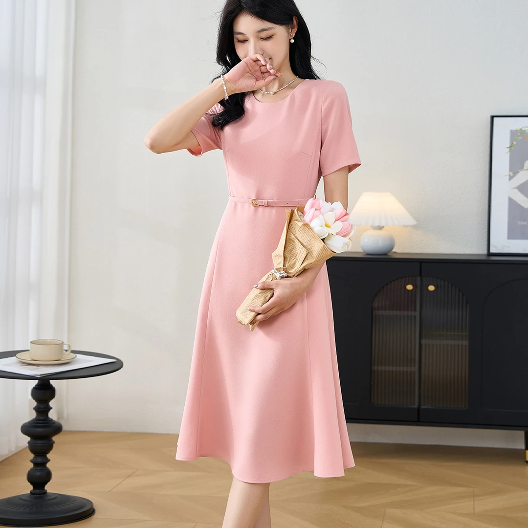 米思阳尤莱特法式优雅连衣裙立体裁剪收腰短袖A字裙女5M24BL3281