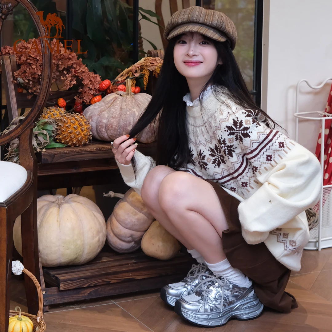 【银河2.0】骆驼女鞋春秋季厚底银色老爹鞋时尚休闲鞋增高运动鞋女