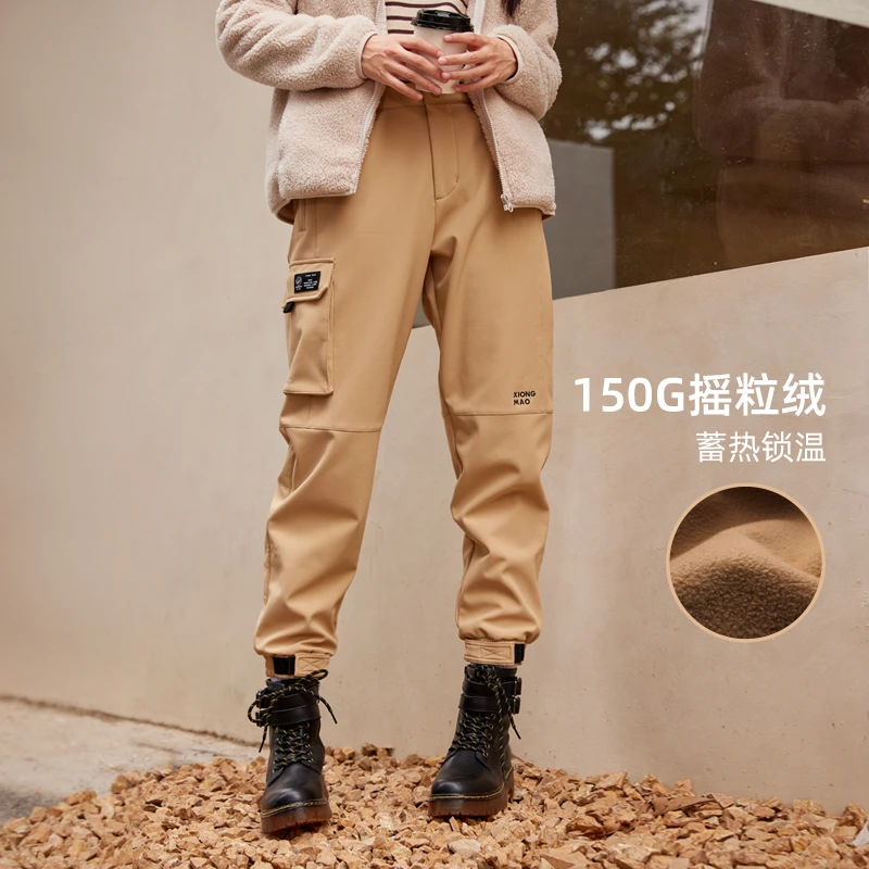 骆驼户外软壳裤男女2023秋冬防风加绒保暖束脚工装裤A13CA49062