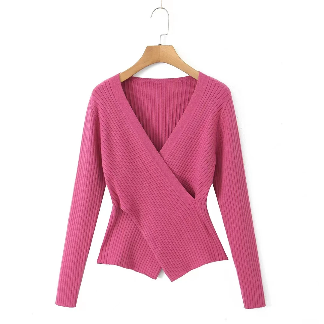 2023春秋季新款设计感时尚显瘦针织打底交叉长袖毛衣外穿上衣潮服