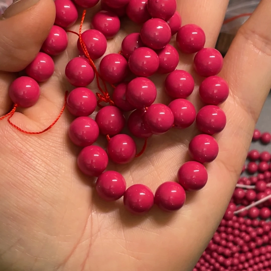 陈*笑10mm贝珠手工配珠一条玫粉色