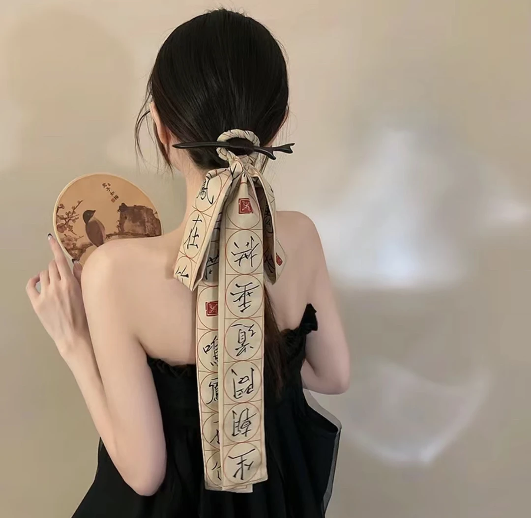 超仙网纱长款花朵发簪古风小众气质蝴蝶结头饰高级感发带盘发发饰