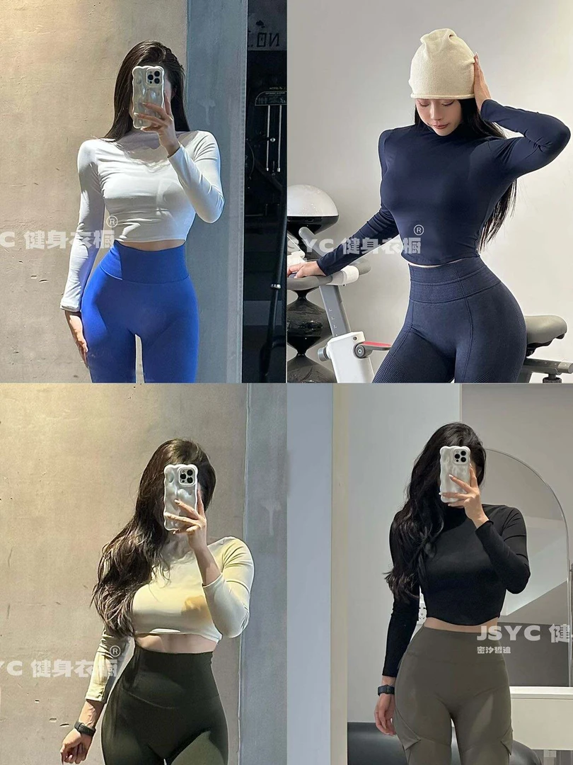 JSYC-秋冬新款裸感运动长袖瑜伽服不含胸垫性感女韩版健身跑步